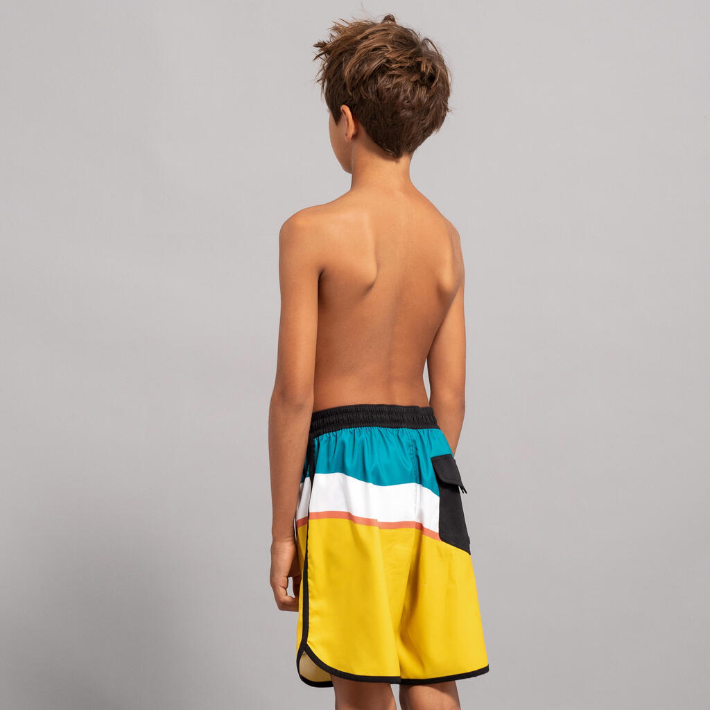 Boy's swim shorts - 500 brush lines blue