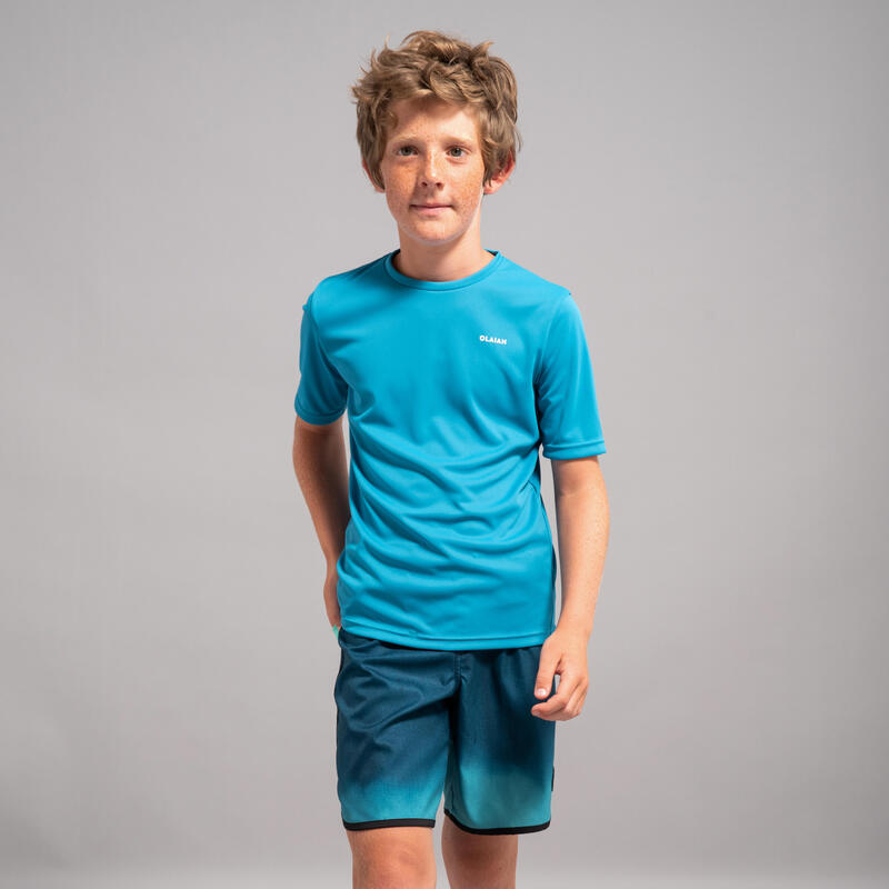 Uv-werend zwemshirt met korte mouwen voor kinderen blauw