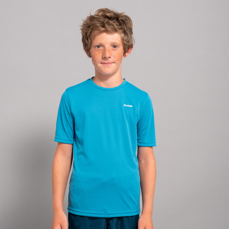 Tee shirt anti UV manches courtes enfant bleu mer
