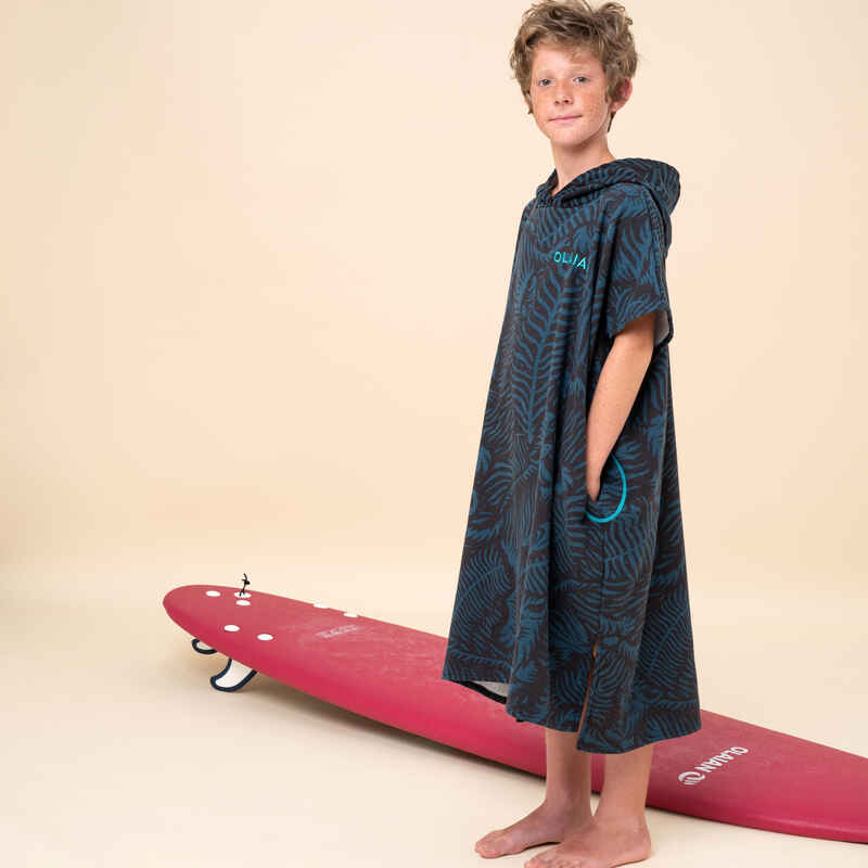 Surf-Poncho Kinder 550 Tiger 135–160 cm schwarz/petrol