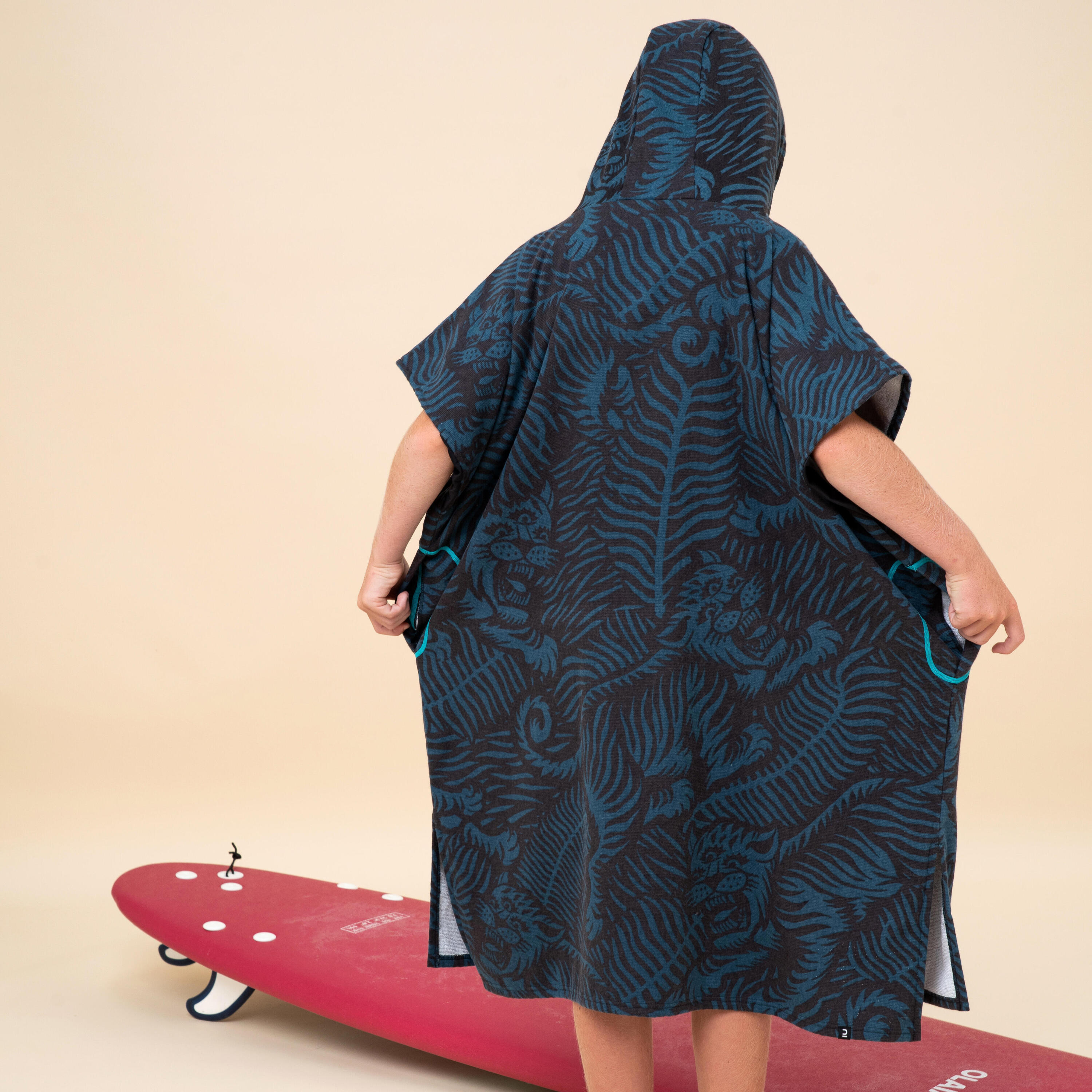 Surfponcho voor kinderen 550 Tiger zwart 3/4