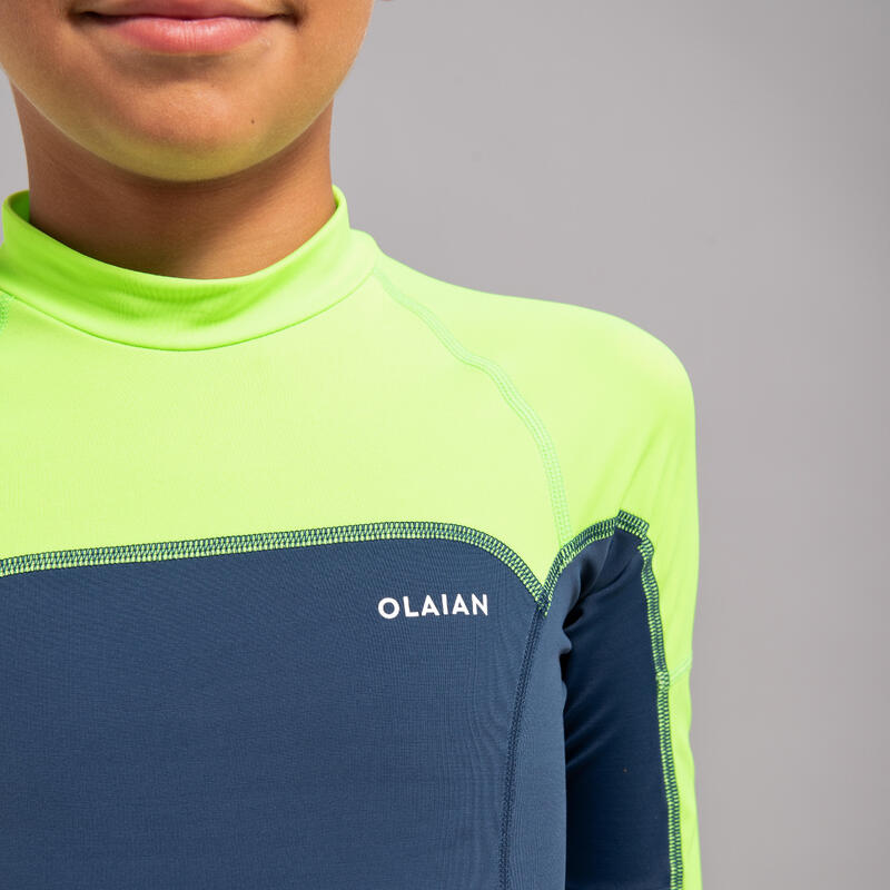 Rashguard met lange mouwen voor jongens 500 blauw/groen