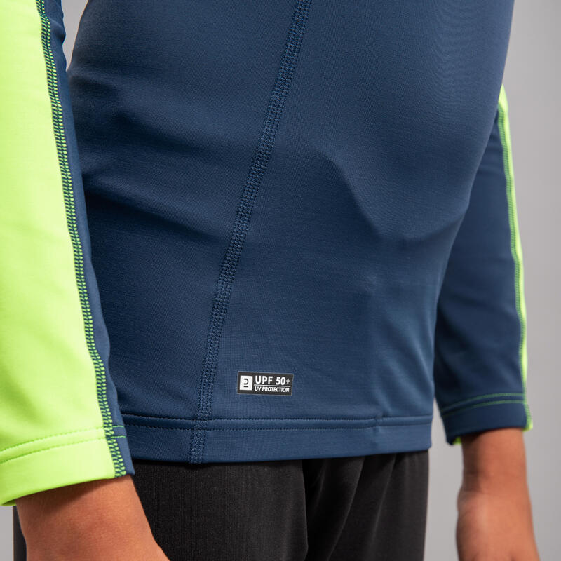 Uv-werende rashguard met lange mouwen voor jongens 500 grijs groen
