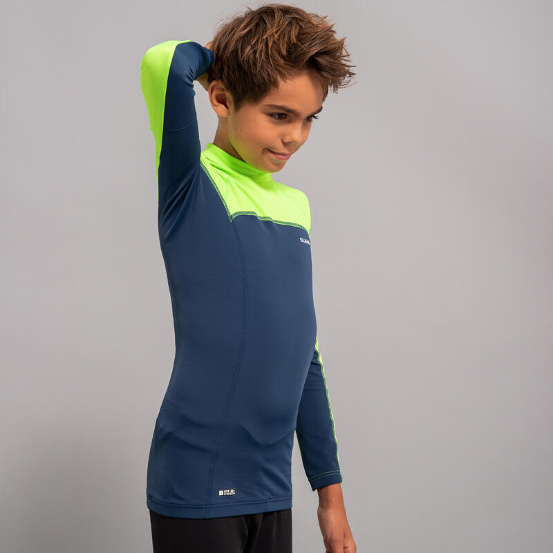 UV-Shirt Kinder langarm 500 grau/grün