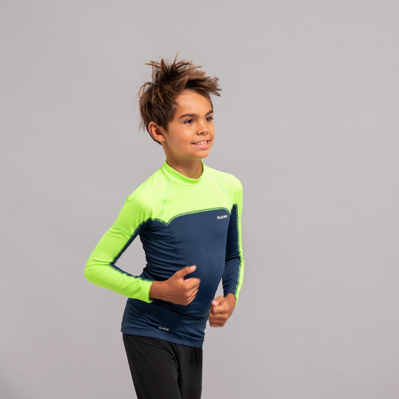 UV-Shirt Kinder langarm 500 grau/grün