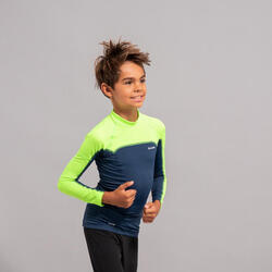 Uv-werende rashguard met lange mouwen voor jongens 500 grijs groen