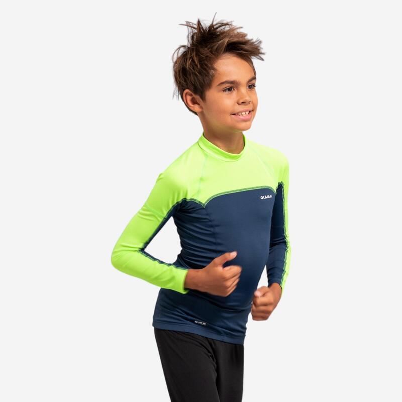 Rashguard met lange mouwen voor jongens 500 blauw/groen