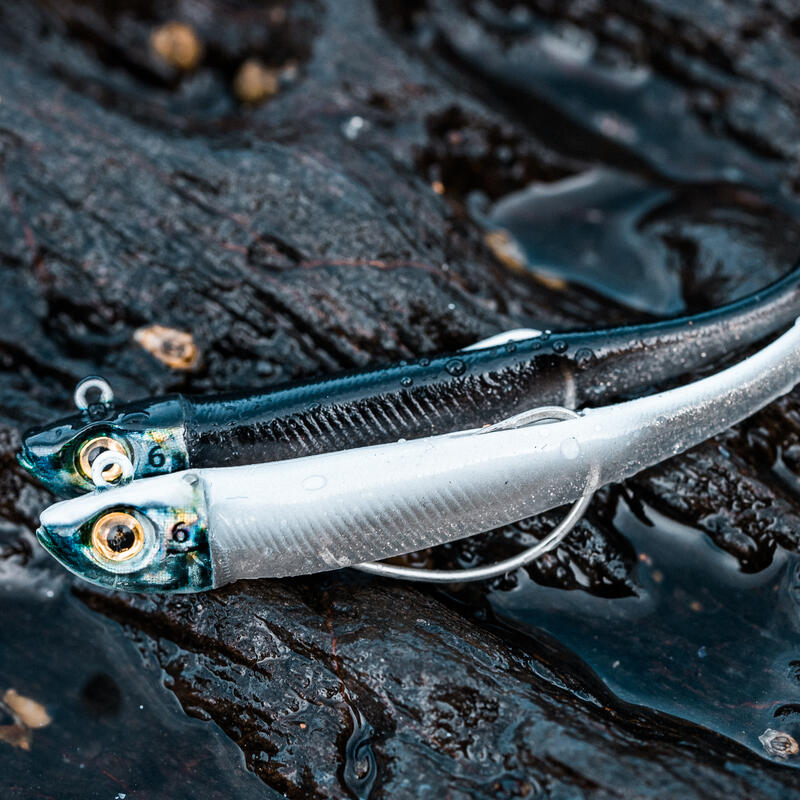 COMBO shad texan anchois ANCHO 70 6gr BLANC/DOS NOIR pêche en mer