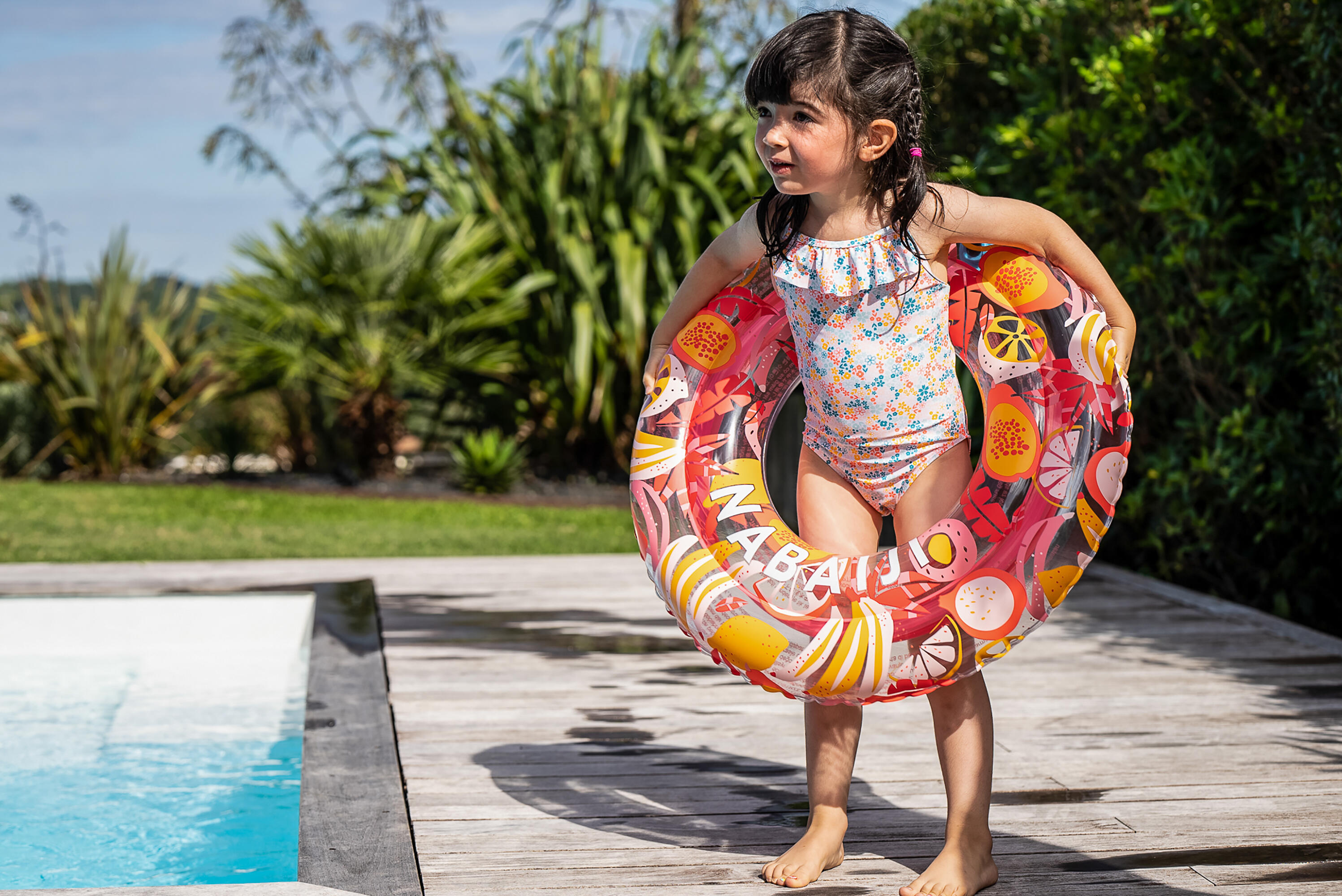 Babies'/Girls' One-Piece Swimsuit with Ruffles Age 12 months-5 years - NABAIJI