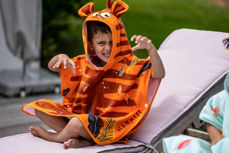 Poncho de Bain Coton Bébé - Tigre Orange-Marron