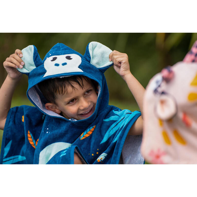 Poncho de Bain Coton Bébé - Singe Bleu Foncé