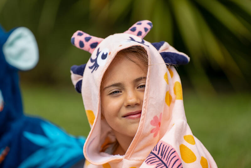 Poncho de Natação Bebé Algodão - Girafa Branco Rosa