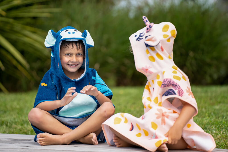 Poncho de Bain Coton Bébé - Girafe Blanc Rose