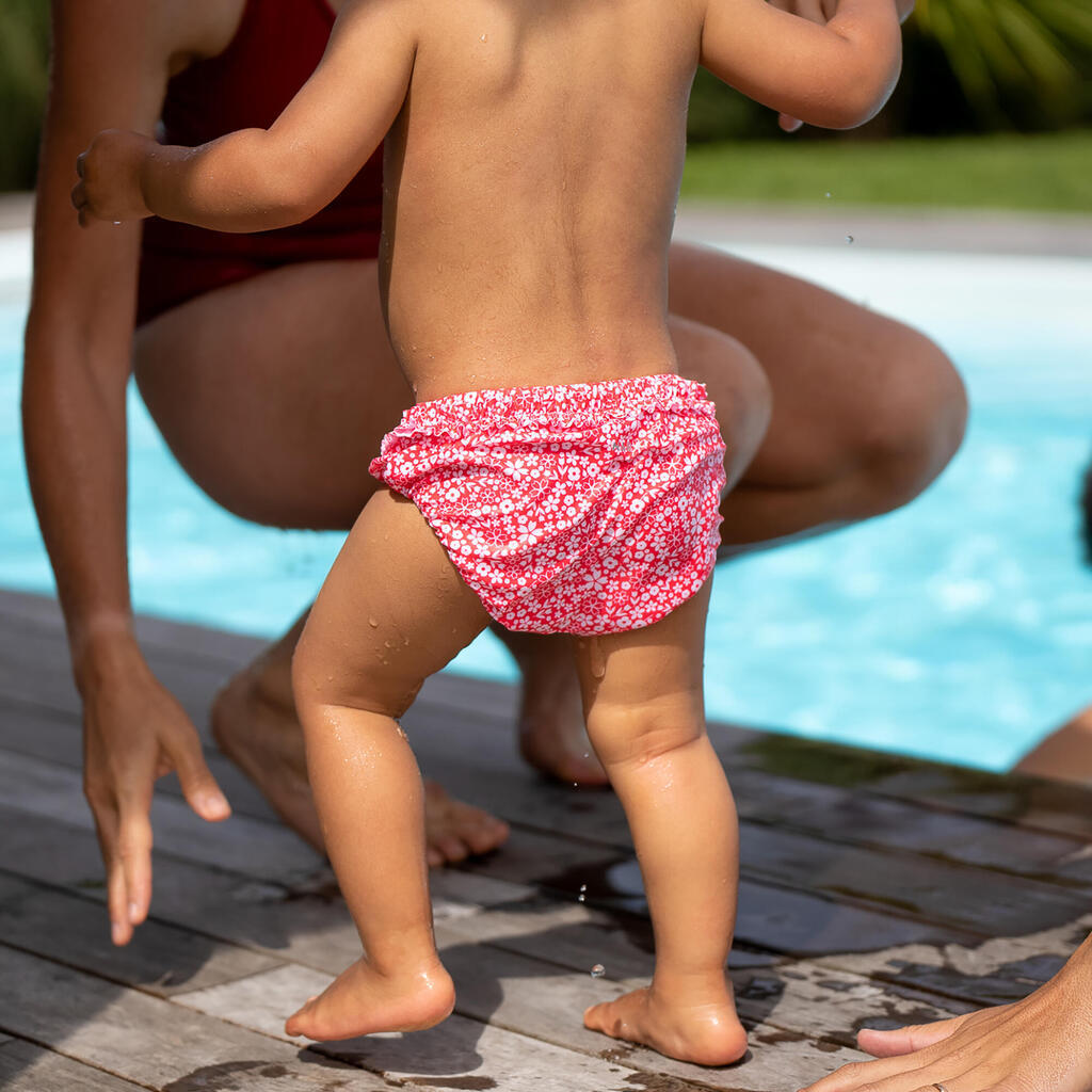 Baby Washable Swim Nappy Briefs - Pink Flower Print