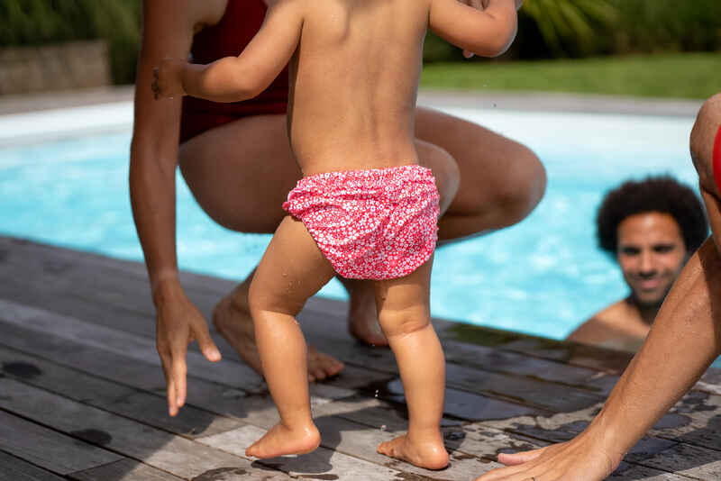 Windel-Badehose waschbar Baby bedruckt Blumen rosa Windel-Badehose waschbar Baby bedruckt Blumen rosa