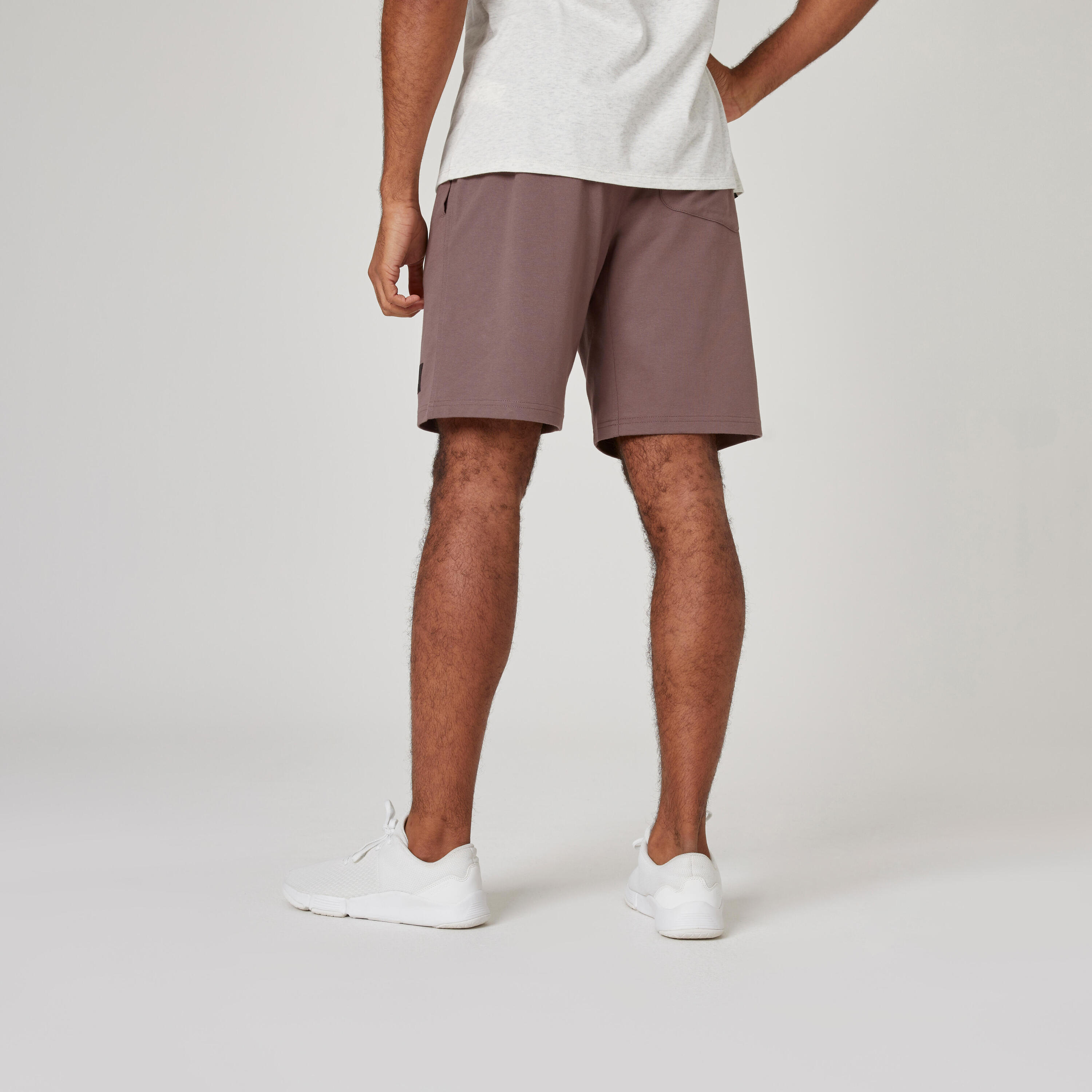 Men's Straight-Cut Cotton Fitness Shorts with Pocket - Grey 2/7