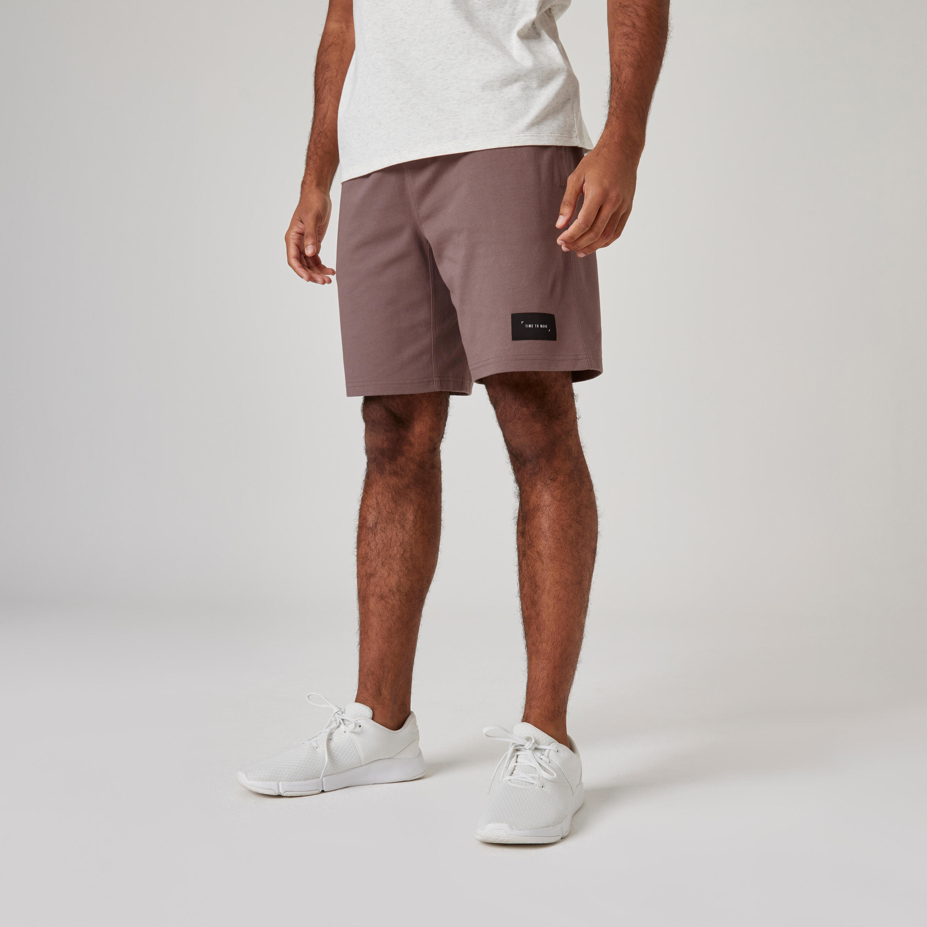 DOMYOS Men's Straight-Cut Cotton Fitness Shorts with Pocket - Grey