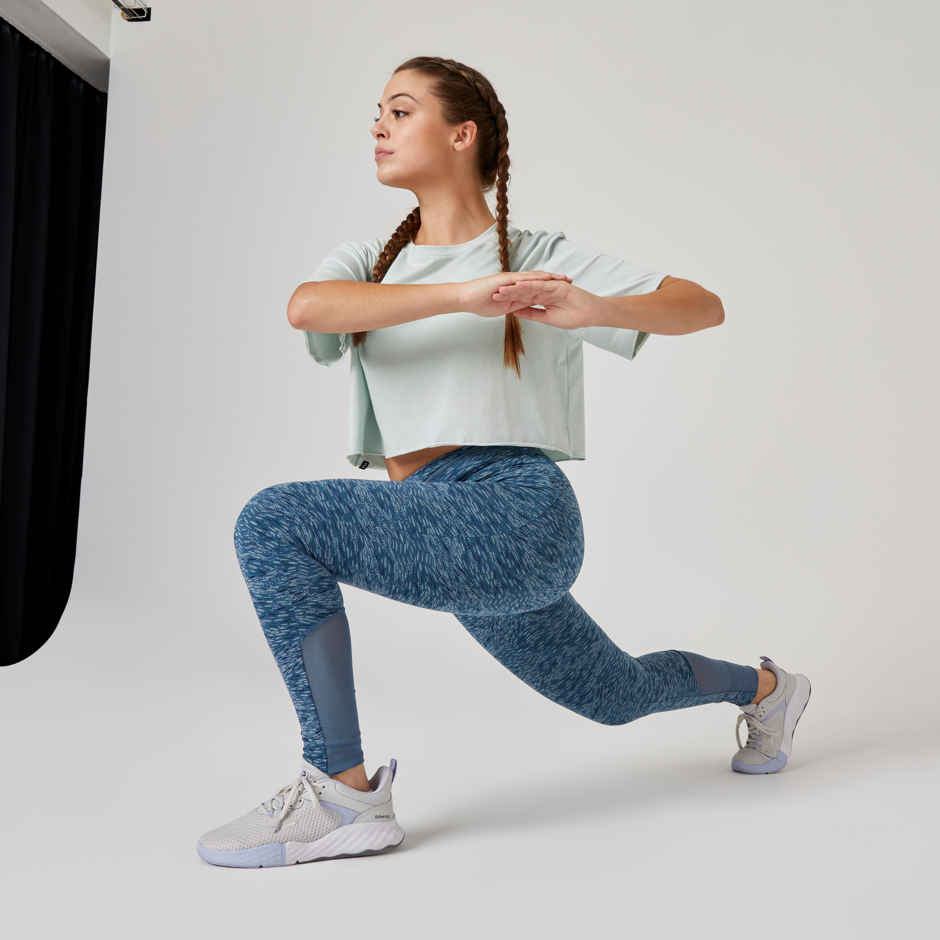 Stretchy High-Waisted Cotton Fitness Leggings with Mesh - Blue Print 6/6