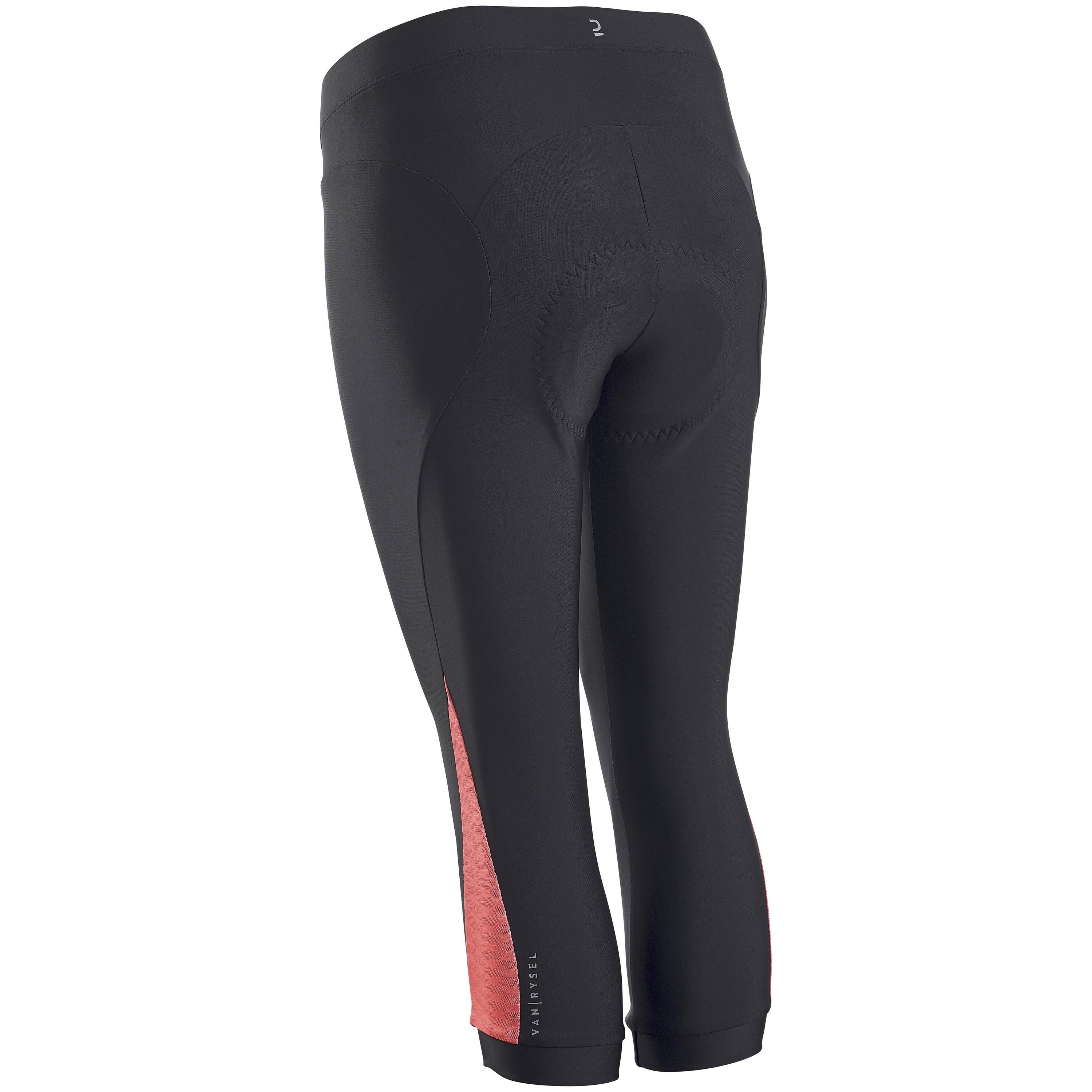 Women's Road Cycling 3/4 Tights 500 - Black/Coral -  1