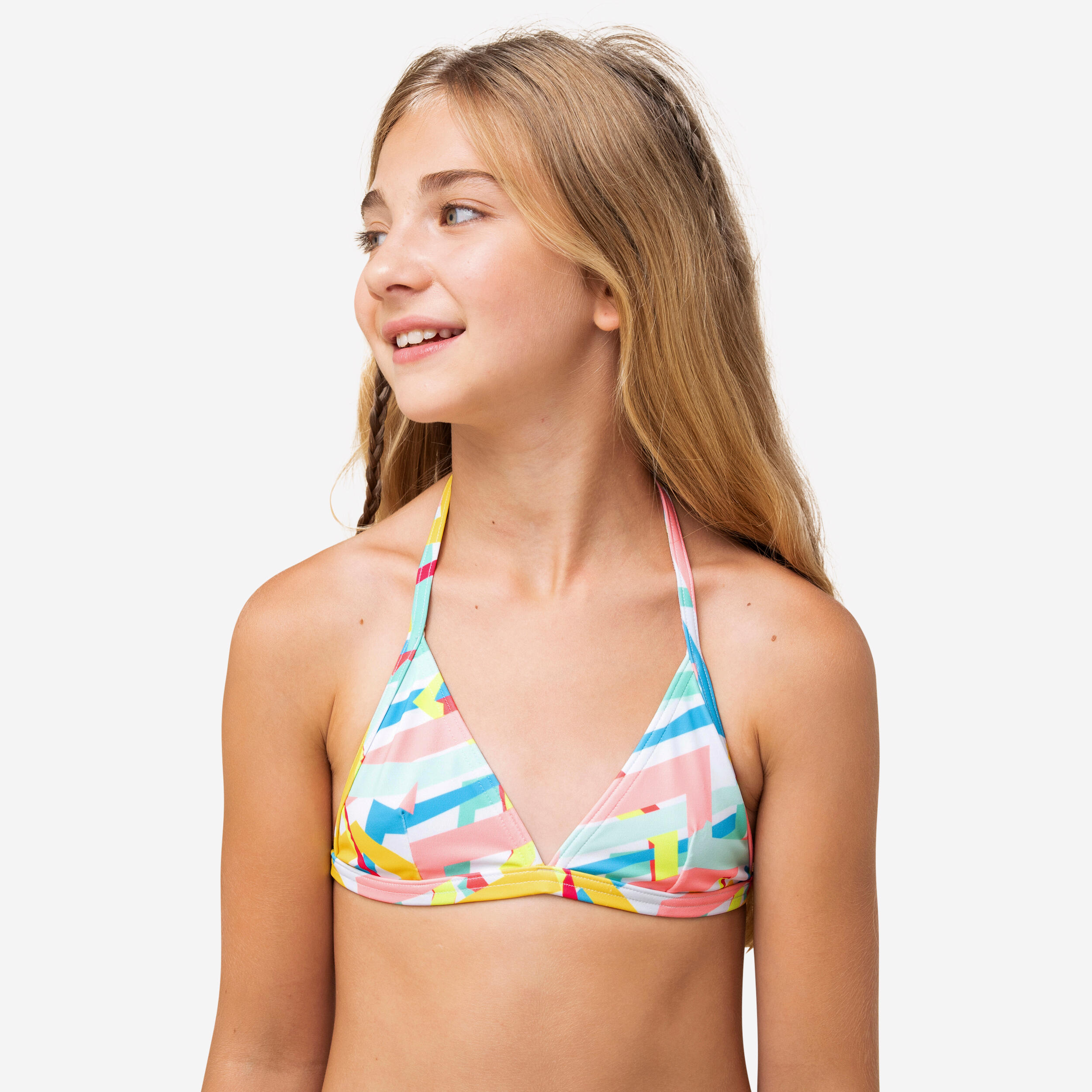 Girl's triangle swimsuit top TEA 100 khaki