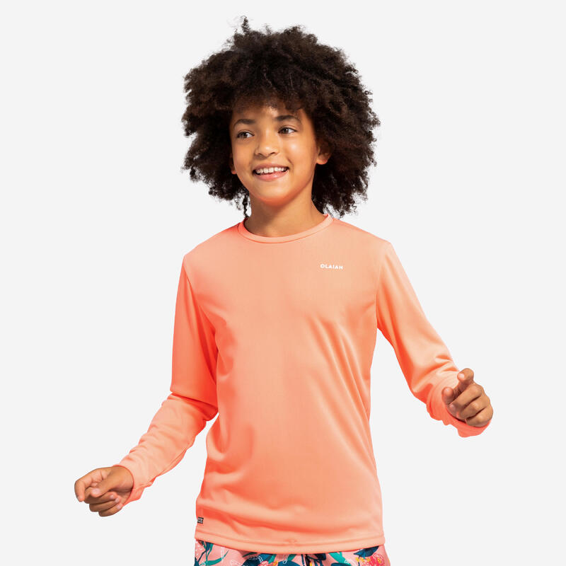 Çocuk Standart Kalıp Uzun Kollu UV Korumalı Tişört - Mercan Rengi - WATER