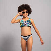 GIRL'S SURF SWIMSUIT BOTTOM CORAL STRIPED BLACK