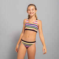 GIRL'S SURF SWIMSUIT TOP CORAL STRIPED 500