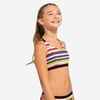 GIRL'S SURF SWIMSUIT TOP CORAL STRIPED 500