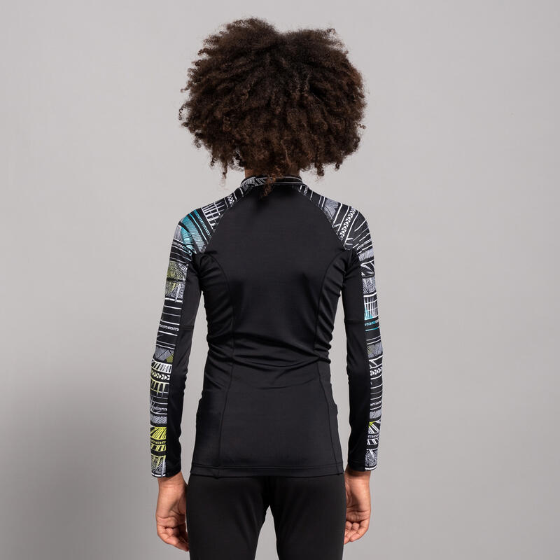 Rashguard met lange mouwen voor surfen jongens 500L zwart met print