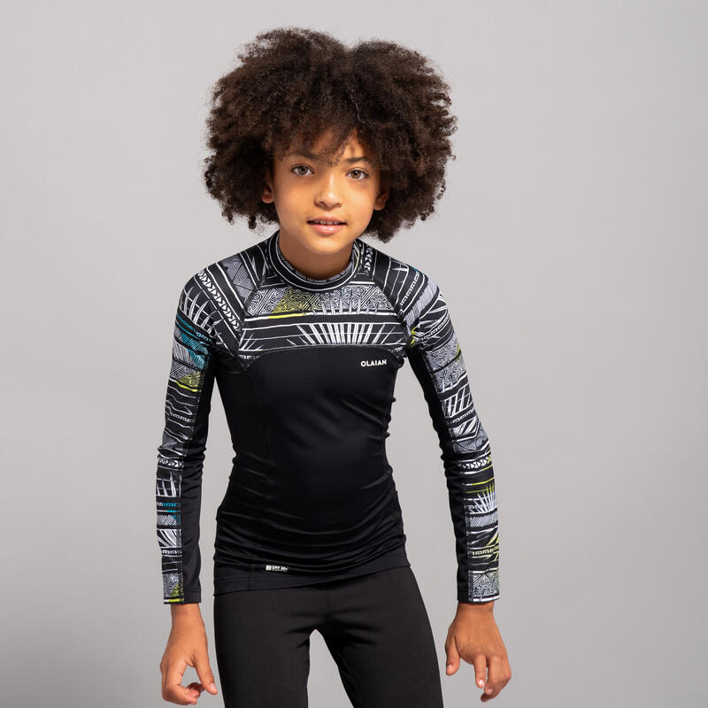 Licra Solar de Surf Menino Manga comprida Preto