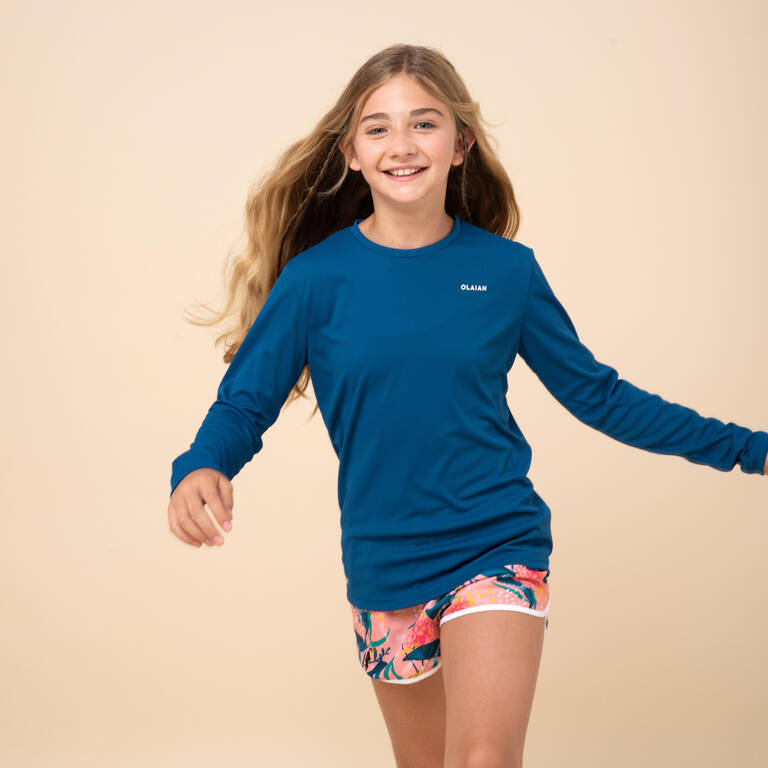Kid surfing UV protection long-sleeved water t-shirt blue