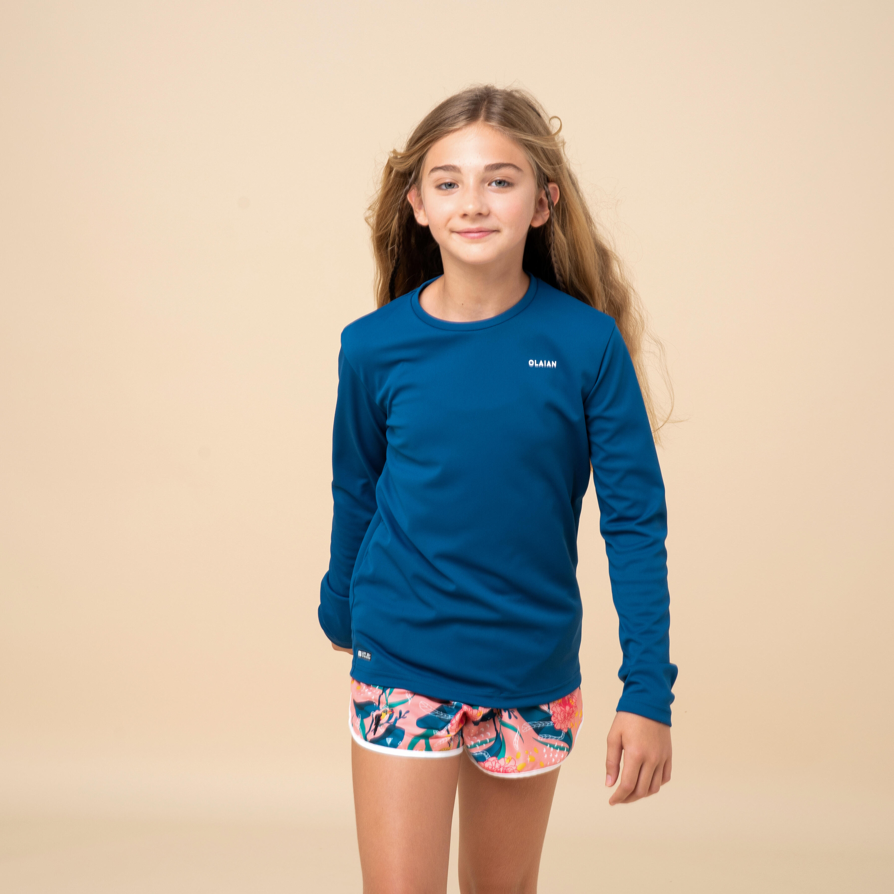 Kid surfing UV protection long-sleeved water t-shirt blue