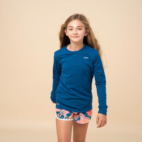 water tee shirt anti UV surf manches longues junior bleu