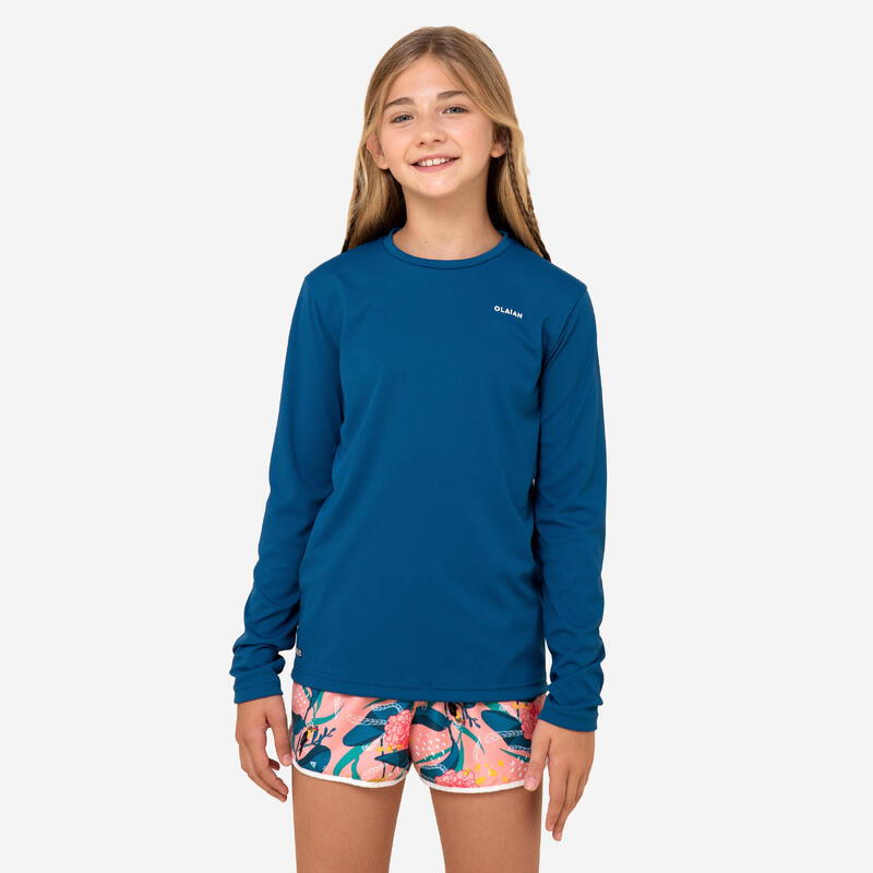 water tee shirt anti UV surf manches longues junior bleu