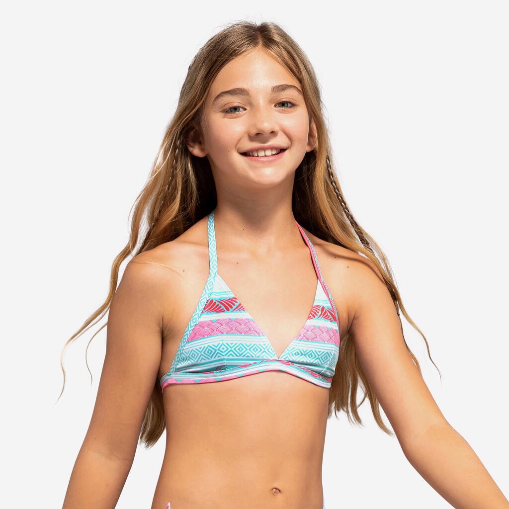 GIRLS’ SWIMSUIT TRIANGLE TOP TEA 100 YELLOW