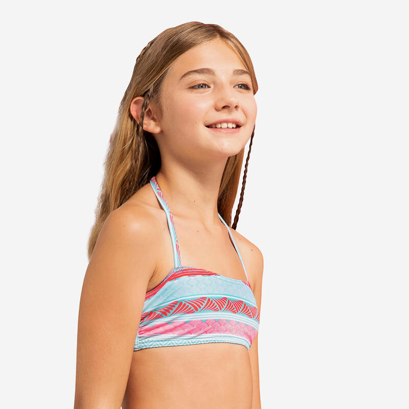 HAUT DE MAILLOT BANDEAU FILLE 100 BLEU LAGON