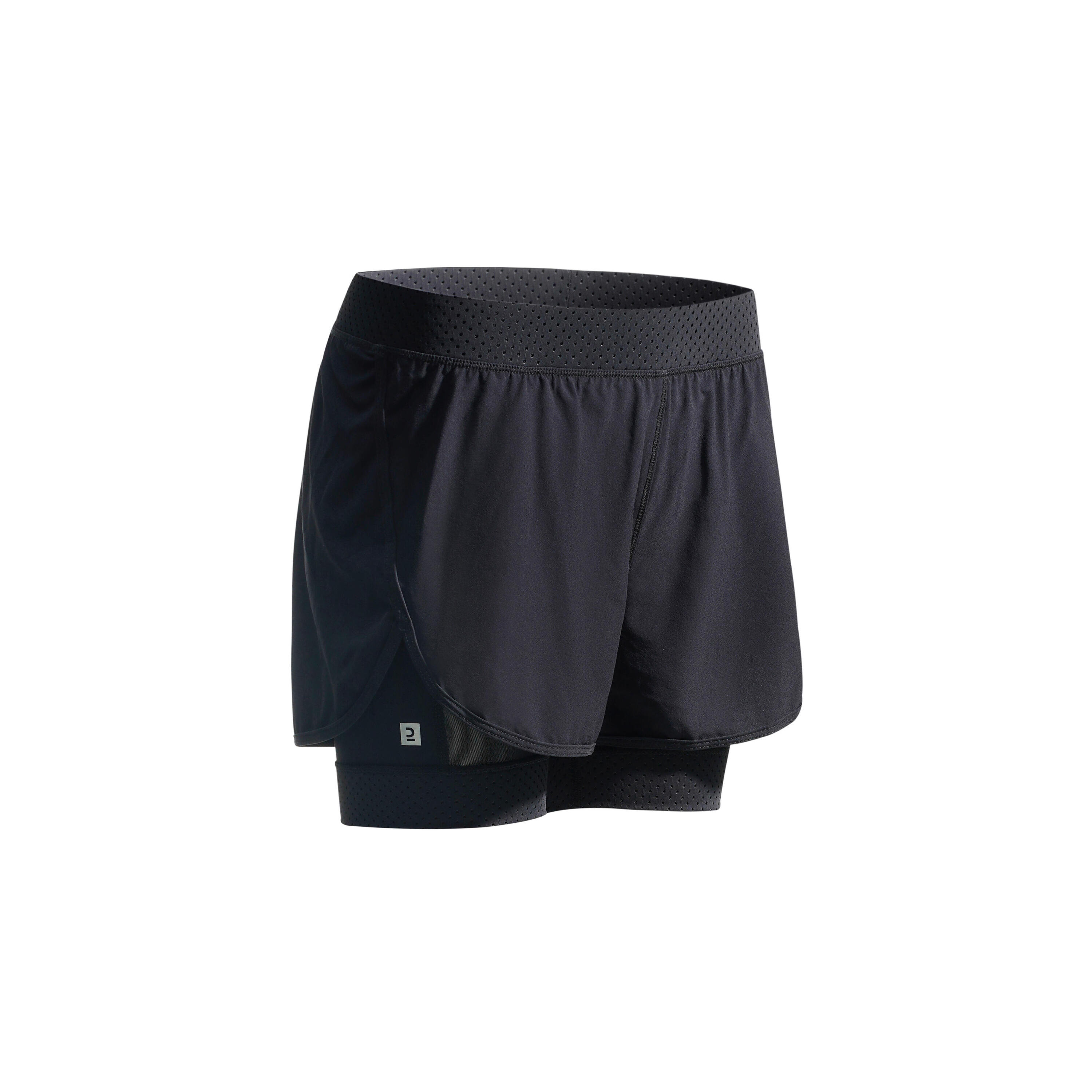 Pantalon scurt cu șort interior cardio fitness Negru Damă 6/7