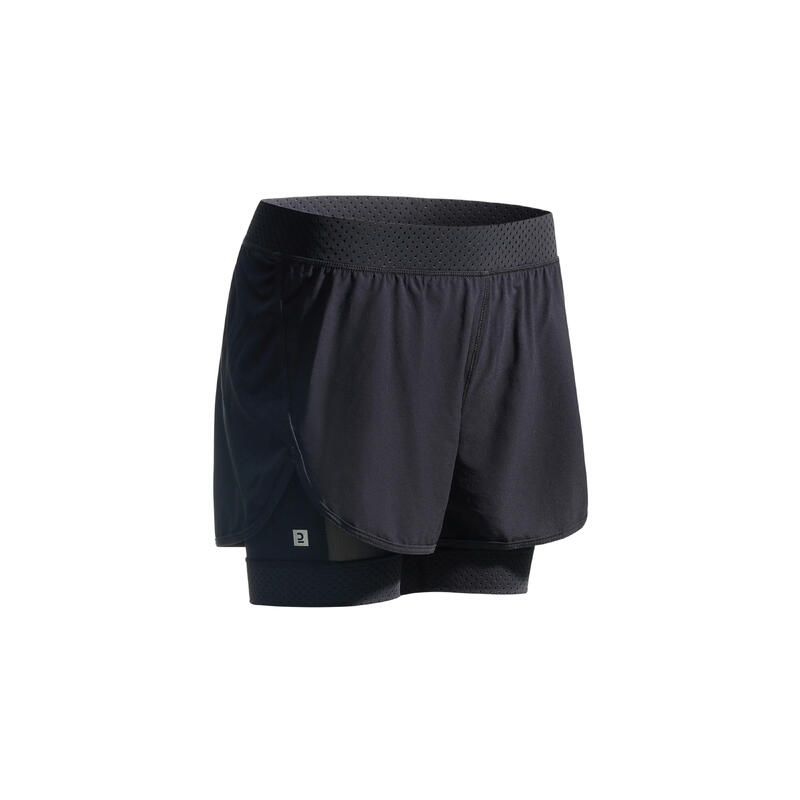Pantalon scurt cu șort interior cardio fitness Negru Damă