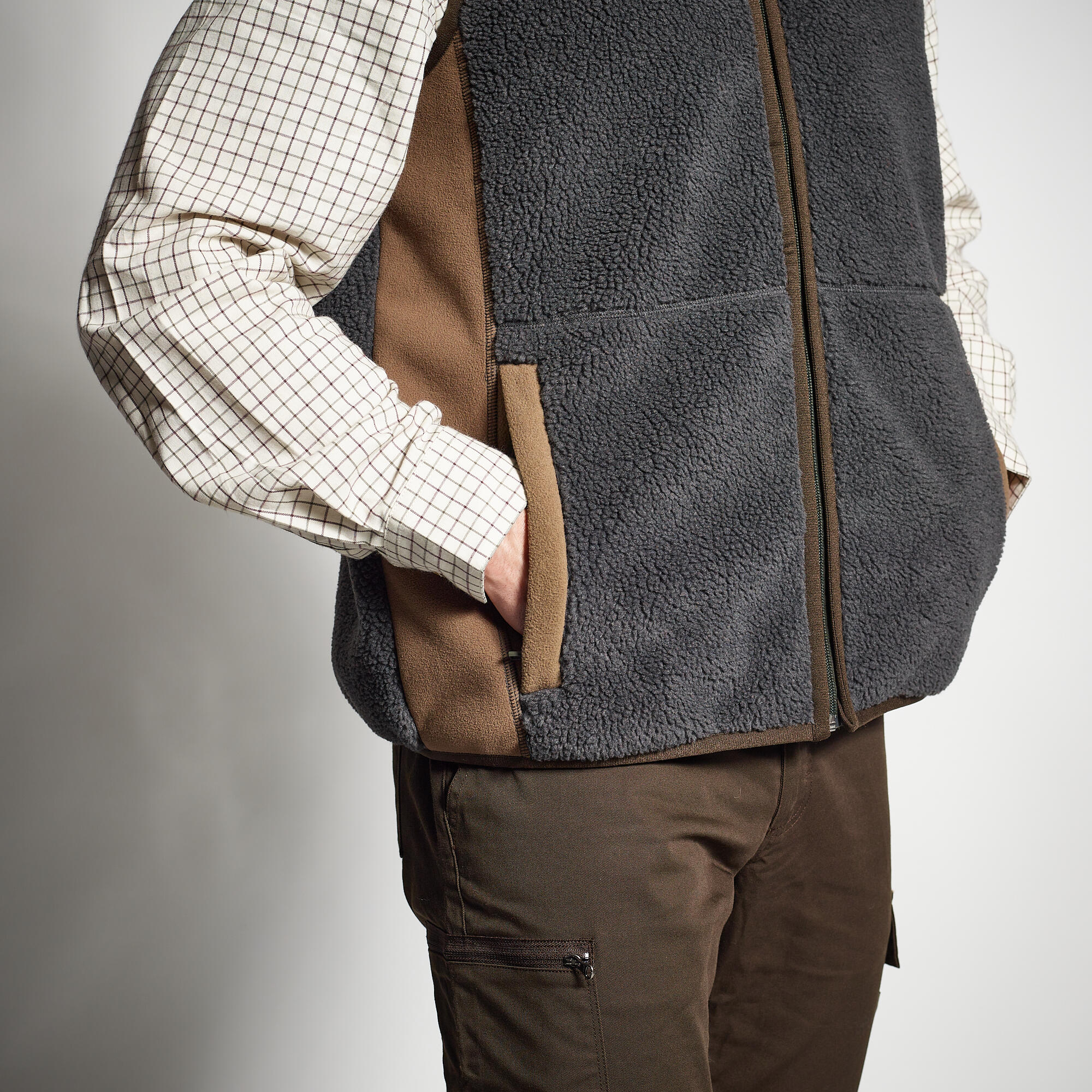 Chaleco Caza Solognac 500 Hombre Calido Borreguito Polar Gris 4/10