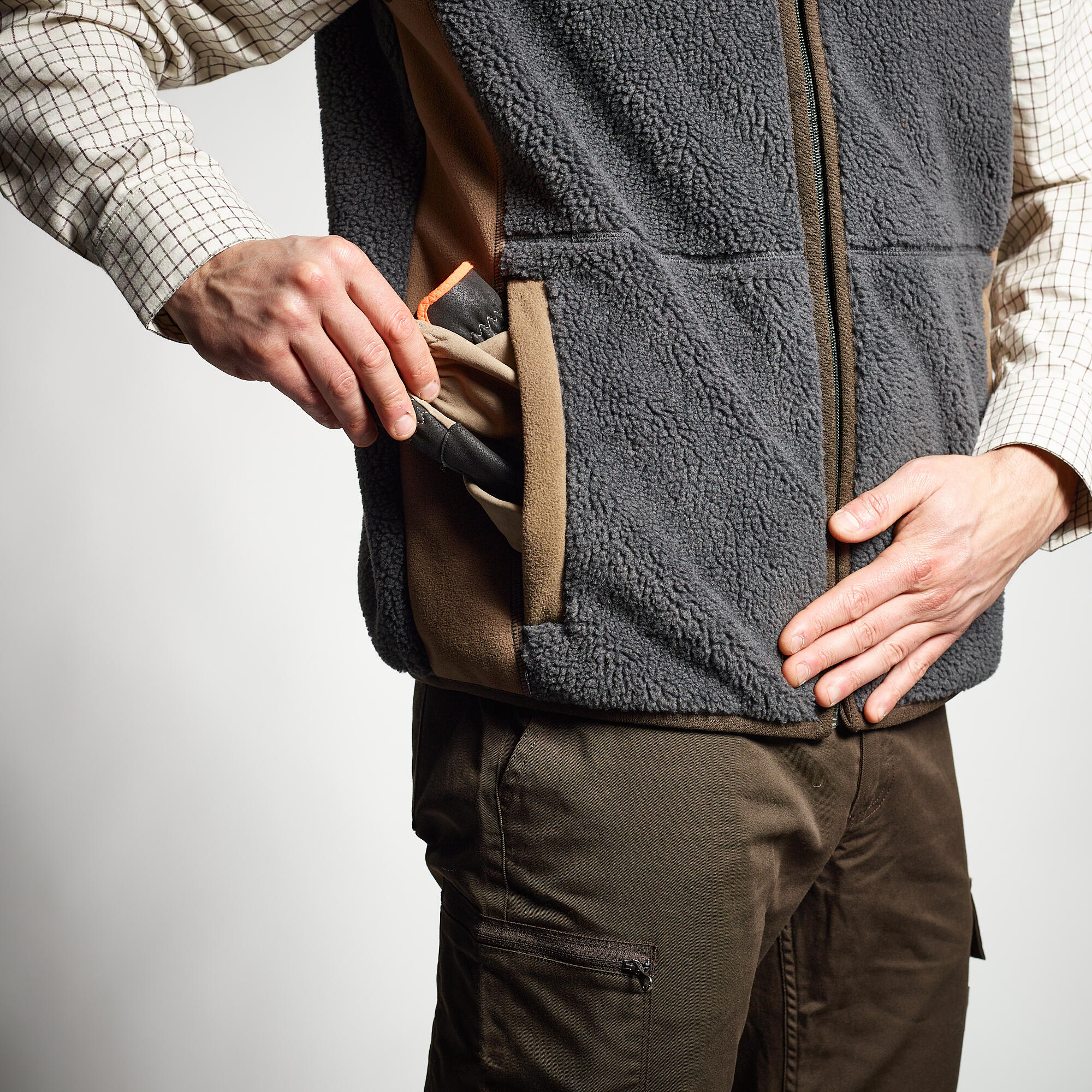 Chaleco Caza Solognac 500 Hombre Calido Borreguito Polar Gris 5/10