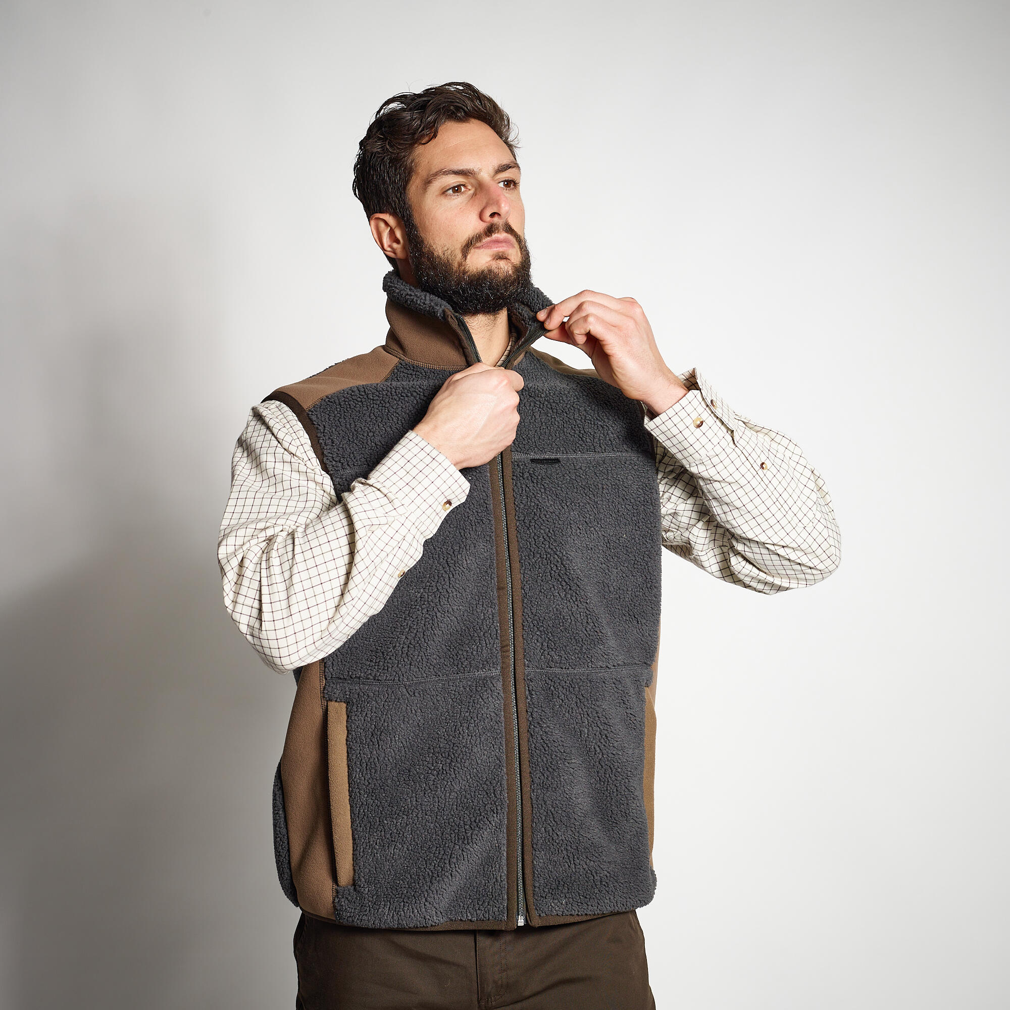 Chaleco Caza Solognac 500 Hombre Calido Borreguito Polar Gris 3/10