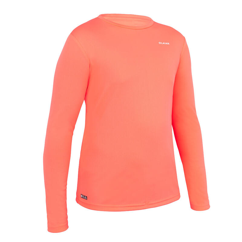 water tee shirt anti UV surf manches longues junior corail