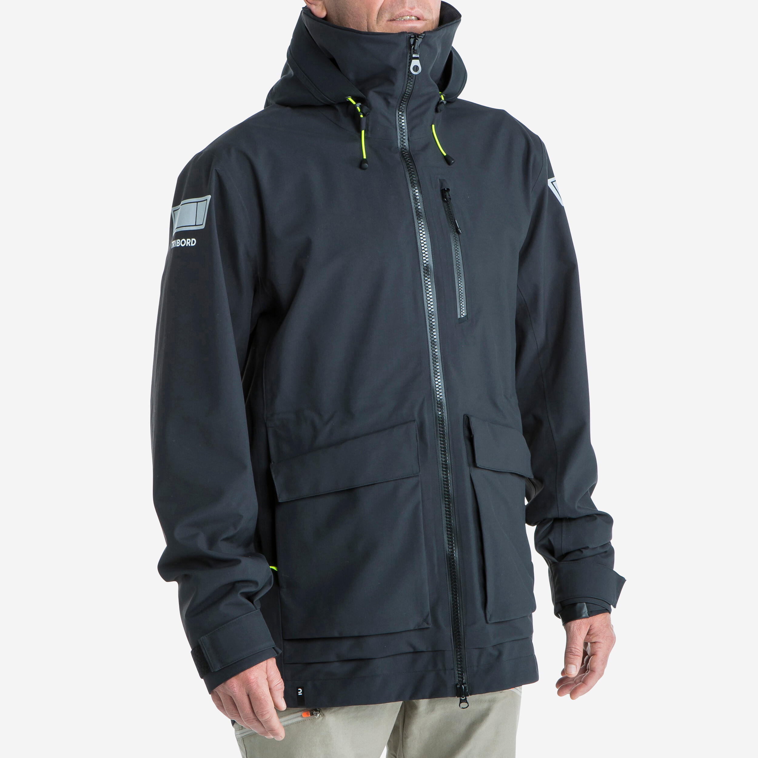 Men's SAILING 500 waterproof and windproof quarter jacket Black