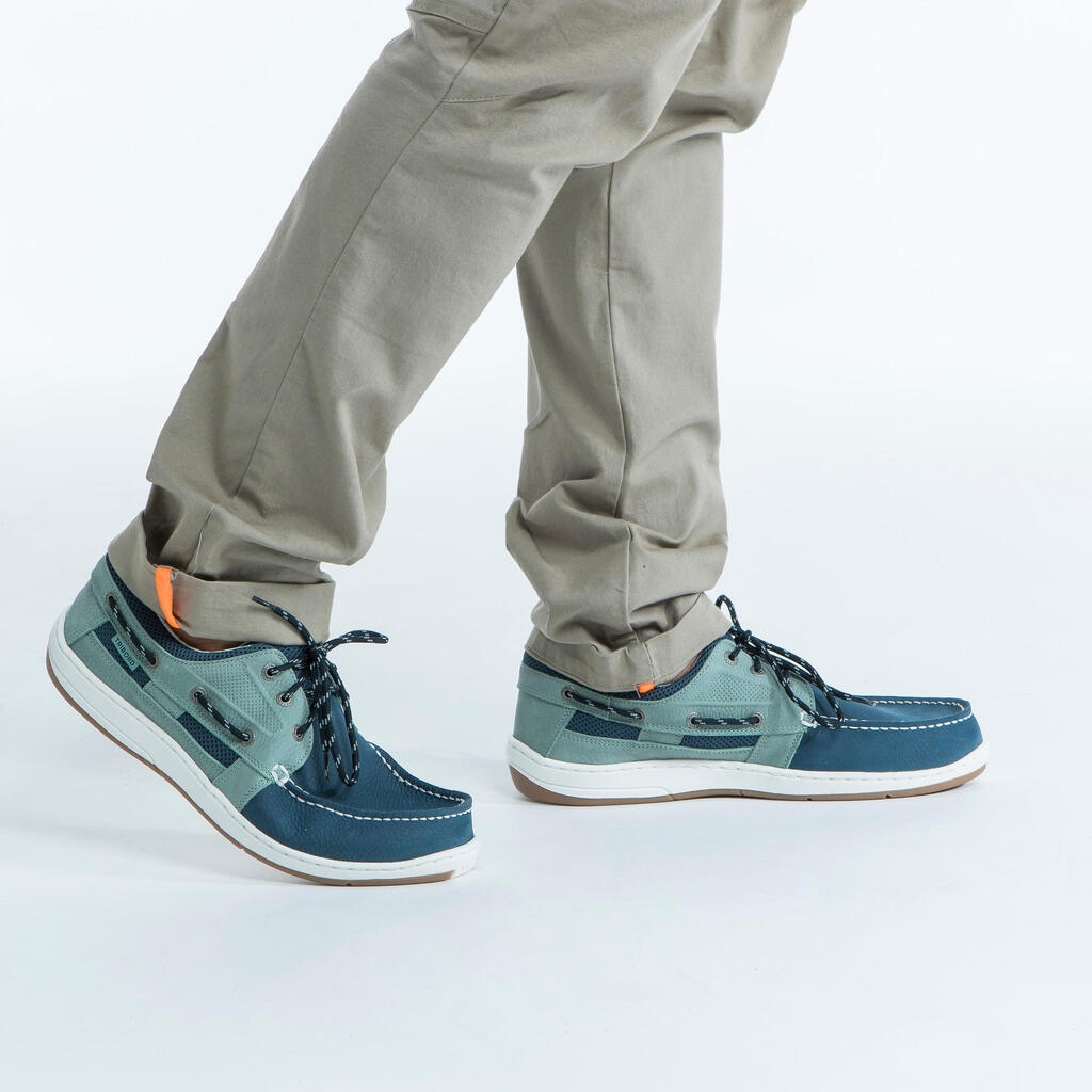 Men’s Leather Boat Shoes CLIPPER - Petrol Blue / Khaki