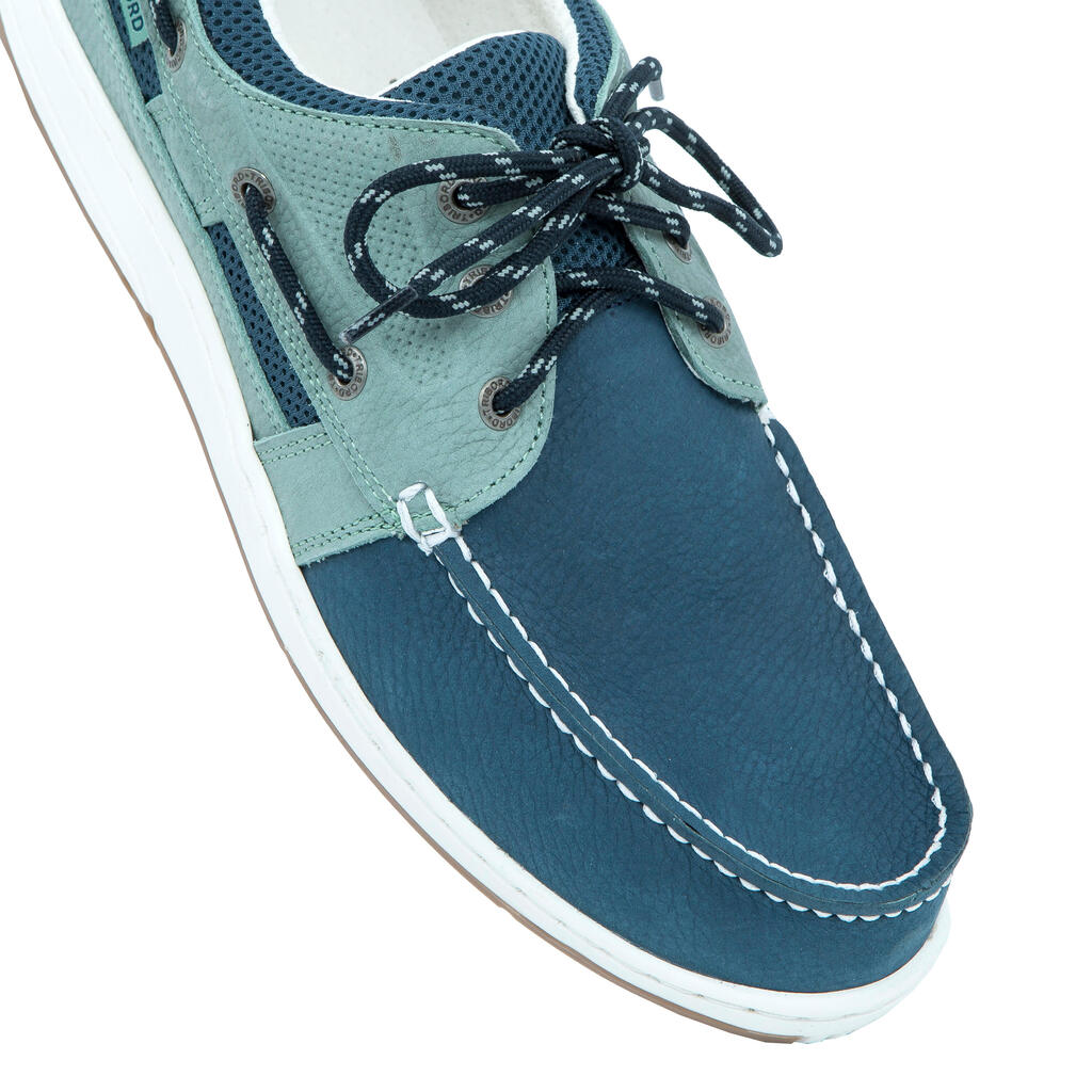 Men’s Leather Boat Shoes CLIPPER - Petrol Blue / Khaki