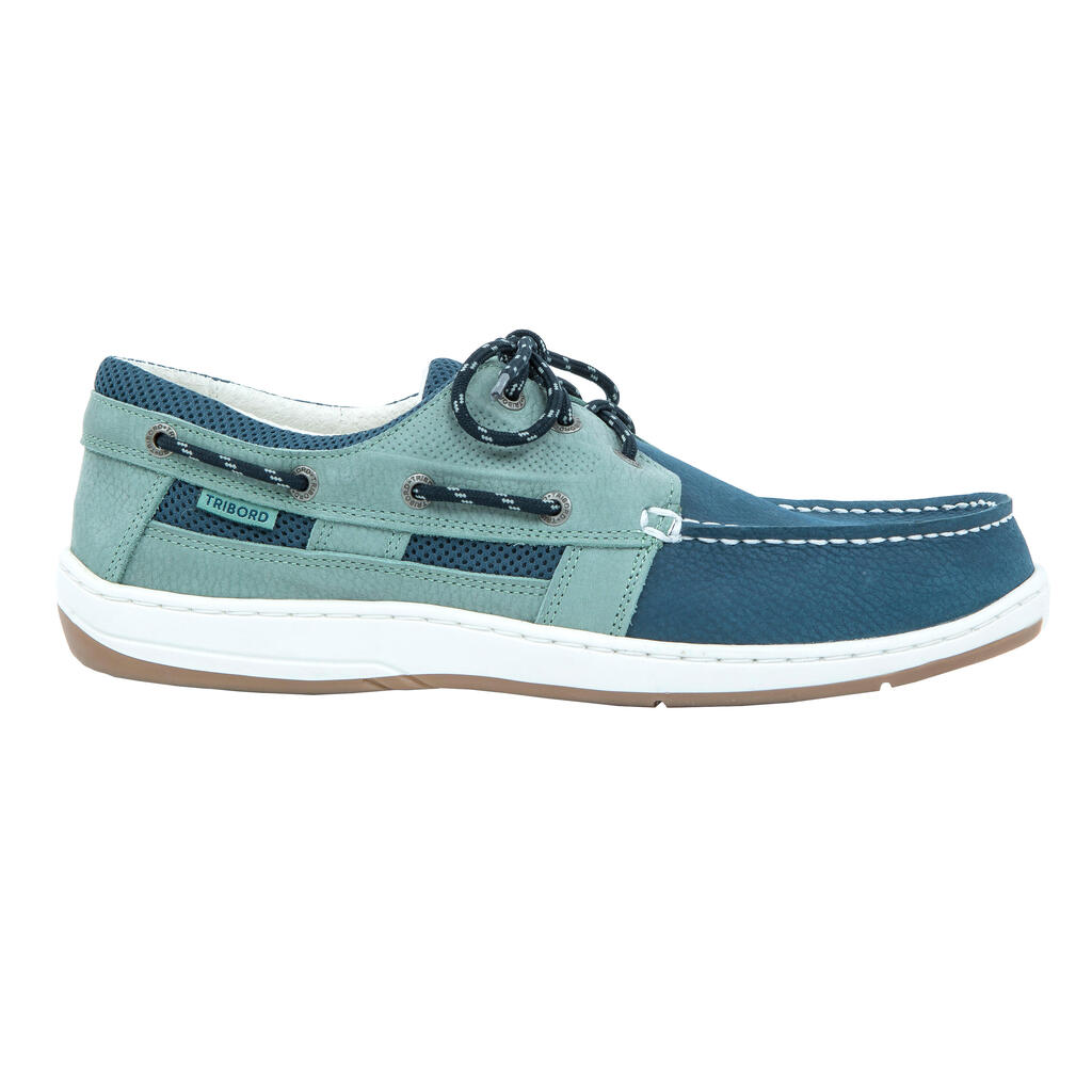 Men’s Leather Boat Shoes CLIPPER - Petrol Blue / Khaki