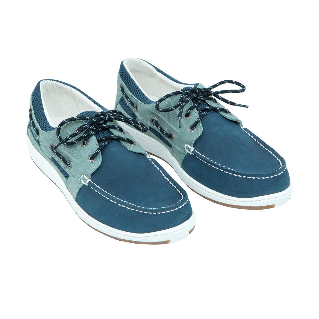 Men’s Leather Boat Shoes CLIPPER - Petrol Blue / Khaki