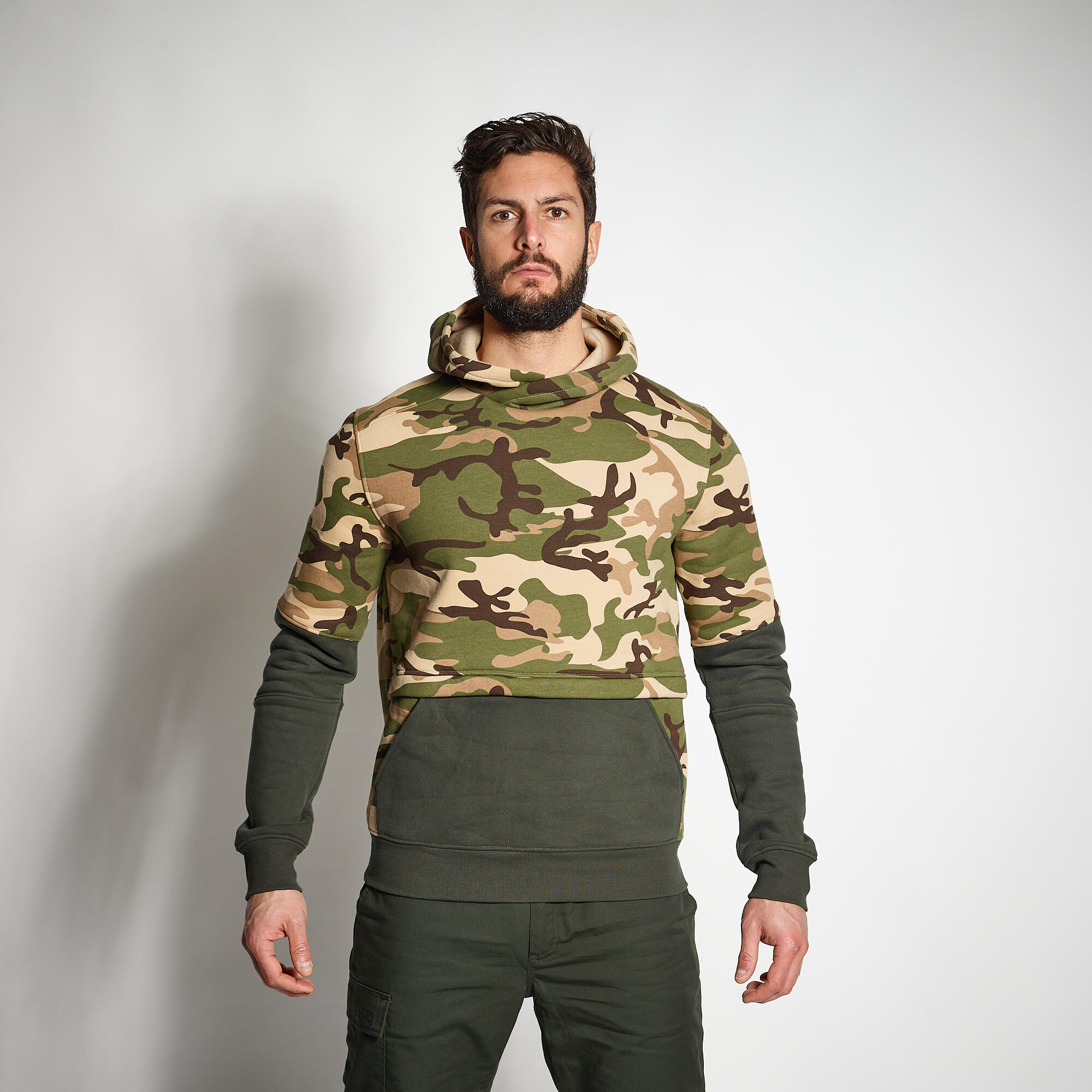 sweat a capuche 500 bicolore kaki camouflage - solognac