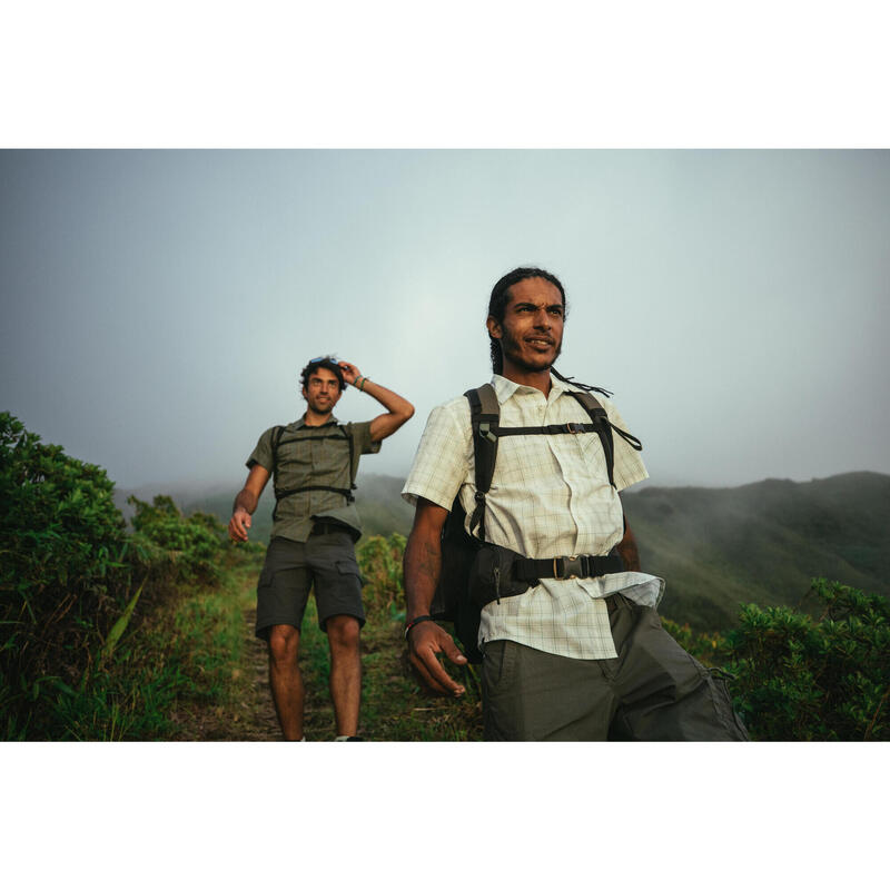 Trekkinghemd Herren kurzarm Backpacking - Travel 100 kariert weiss 