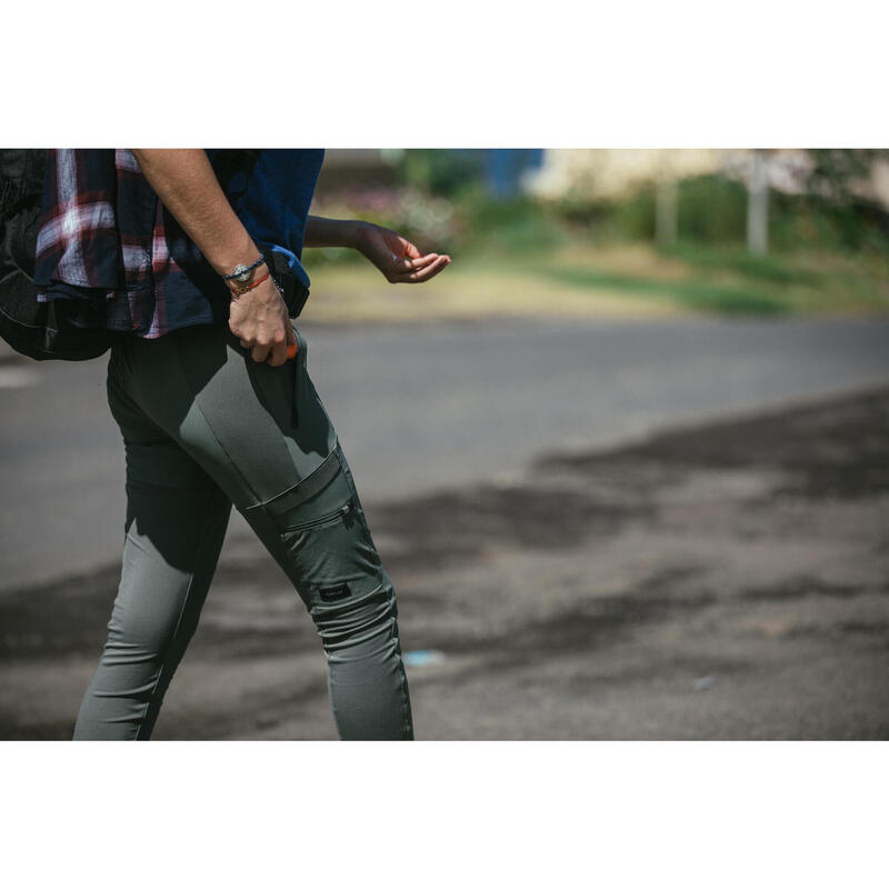 Verstevigde legging voor trekking & backpacken dames Travel 500 lichtkaki